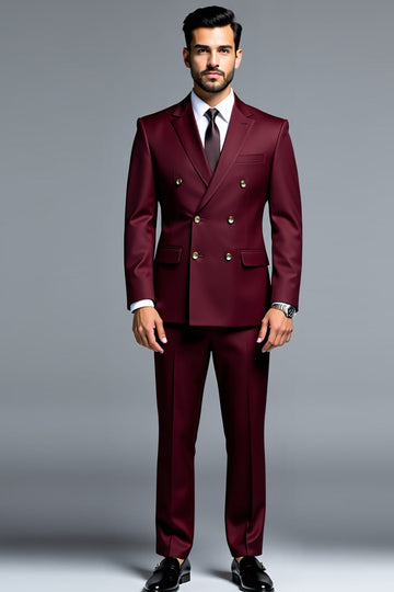 Burgundy Double Breasted Notched Lapel 2 Piece Men's Prom Suits